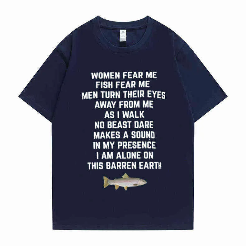 Women Fear Me Fish Fear Me Men Women Casual T-shirt Tops Tshirt Loose T-shirt Crew Oversized Fitted Soft Anime Manga Tee Clothes Y220214