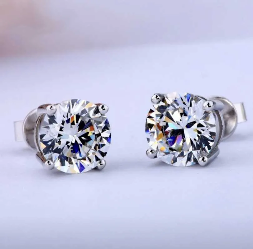Big Stone vier 5-9 mm ronde gesimuleerde diamanten oorbellen voor vrouwen mannen vrouwelijk echte 925 zilveren stud oorbellen sieraden206v