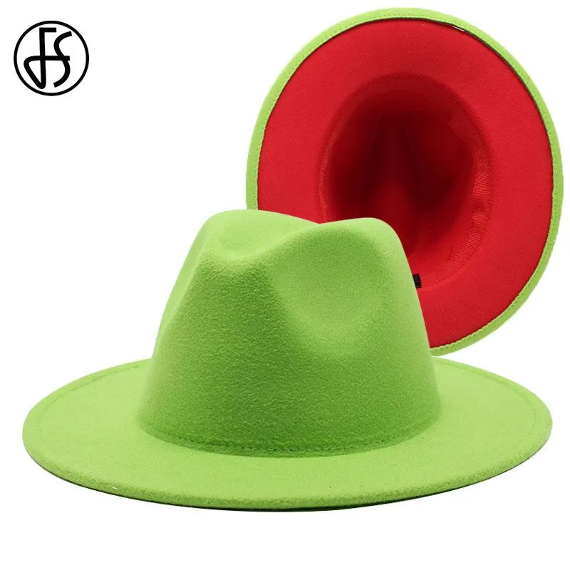 Fs 61 cm graues roter Patchwork Wolle Filz Jazz Fedora Hüte für Frauen Unisex breit Schwim Panama Party Trilby Cowboy Cap Men Gentleman255h