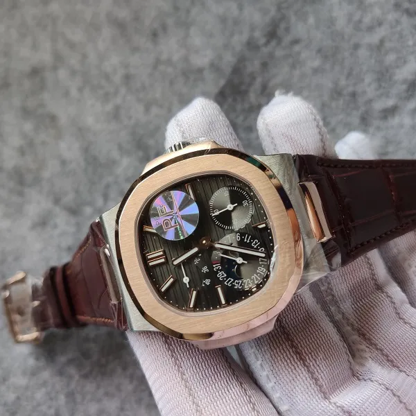 40 mmx10 5 mm Sapphire Crystal Men Watch Mens Wristwatch Automatic PF Quality 5712 SS Bracelet étanche.