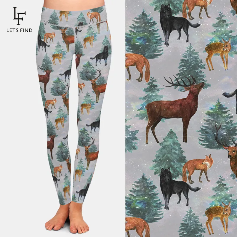 LETSFIND, nuevo diseño, mallas elásticas para mujer, cintura alta, animales 3D, Milu, Deerfoxdog, estampado, pantalones de seda de leche, mallas de movimiento, 201202