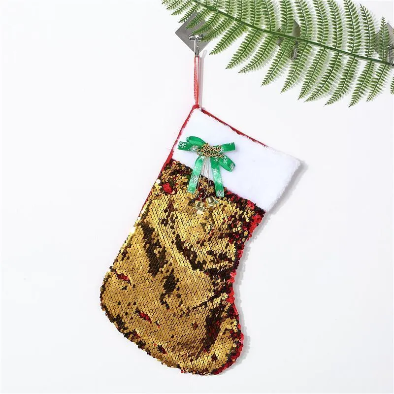 20*30CM 2020 Christmas Stocking Gift Bags Canvas Bling Bling Christmas Xmas Stocking Large Size Sequins Decorative Socks Bag 