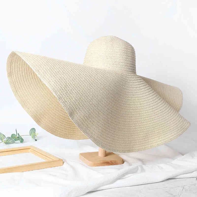 Été 25 cm large bord pliable s pour femmes surdimensionné pare-soleil voyage paille dame Protection UV chapeau de plage