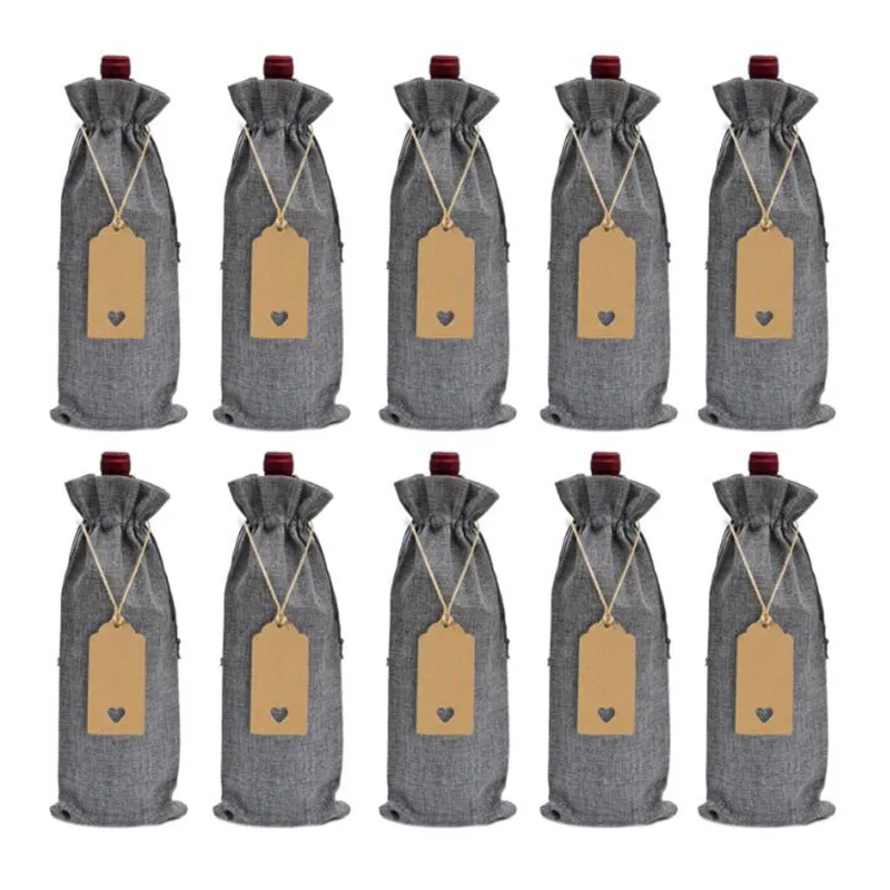 1535cm rustik jüt çuval bezi şarap çantaları çizim şarap şişesi kapakları yeniden kullanılabilir şişe sargısı hediye paketi şarap çantaları1442787