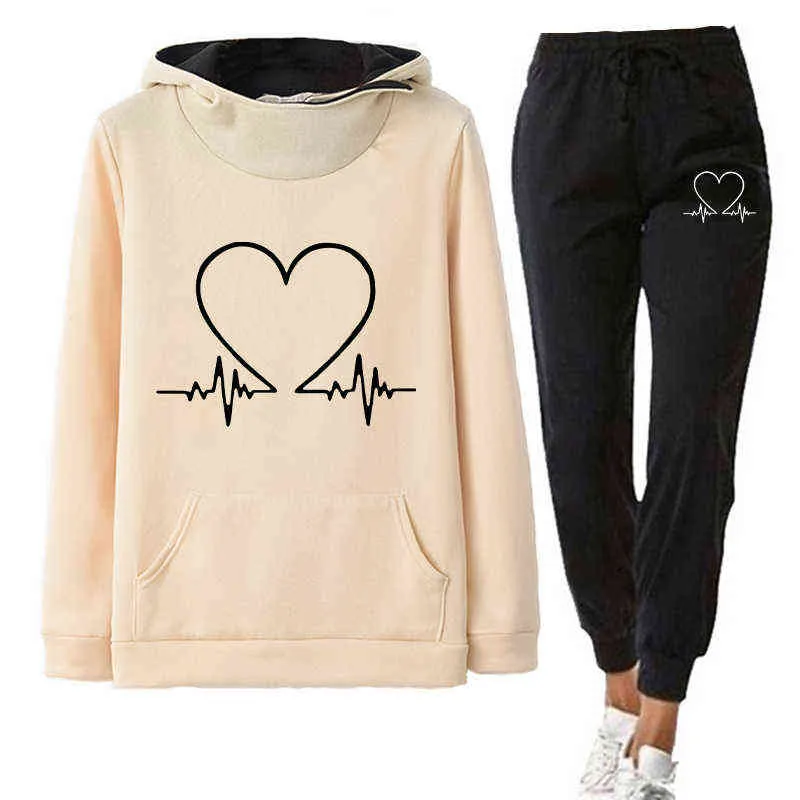 Woman Tracksuit Two Piece Set Winter Warm Hoodies+Pants Pullovers Sweatshirts Female Jogging Clothing Sports Suit Outfits 211221