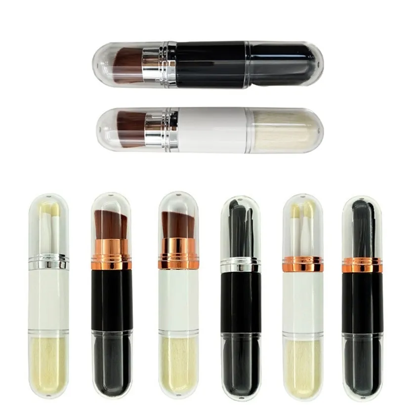 4-in-1 Mini Portable Makeup Blusher Loose Powder Eyeliner Eye Shader Brush Set Highlight Brush Kit