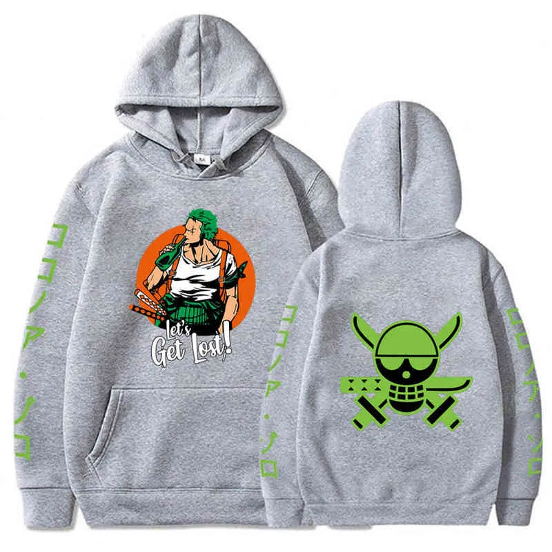 Donne / uomo Anime One Piece Roronoa Zoro Felpe con cappuccio Pullover casual Abiti autunnali Drop Shipping H1227