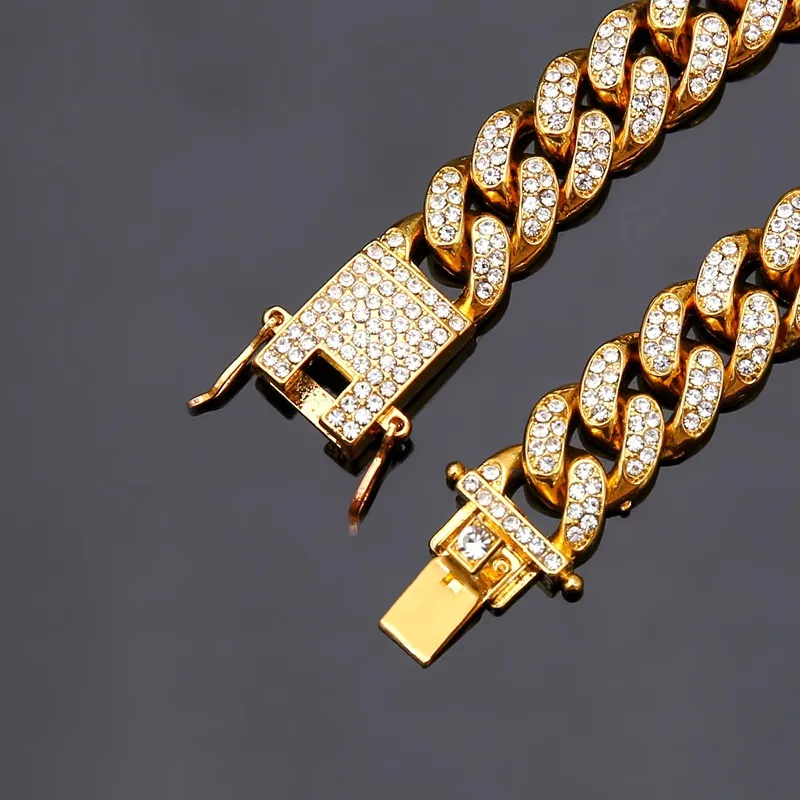 Mens Hip Hop Gold Bracelets Gold Silver Plated Cuban Link Chain Miami Bracelets Iced Out Diamond Fashion Hip Hop Jewlery250j