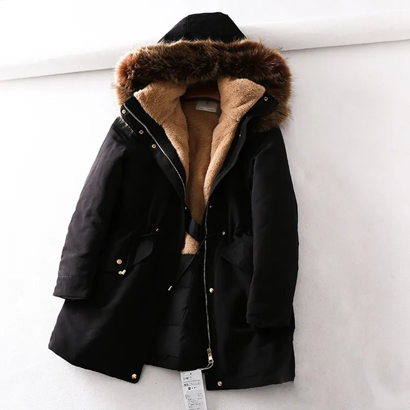 Winter Big Fur Collar Cotton Down Parka For Women Long Army Green Black Down Jacket Slim Plus Size Warm Coat Female 201125