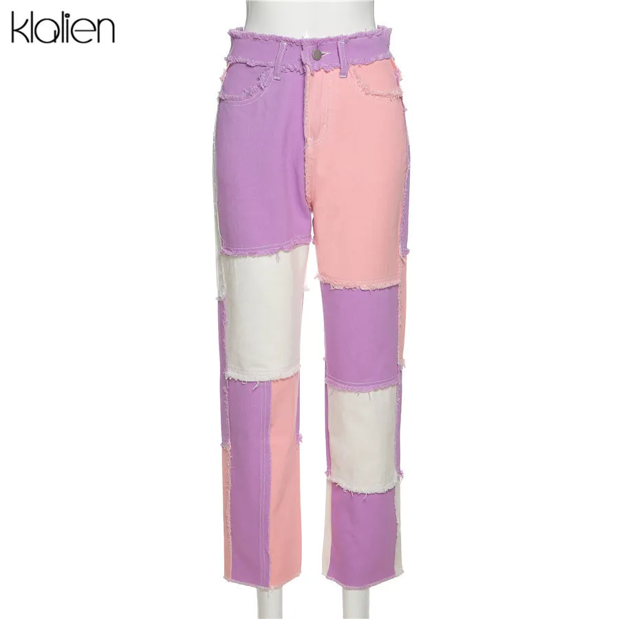 KLALIEN Mode Streetwear Hose Frauen Hohe Taille Reißverschluss Patchwork Hip Hop Disco Hosen Damen High Street Casual Hosen 201106