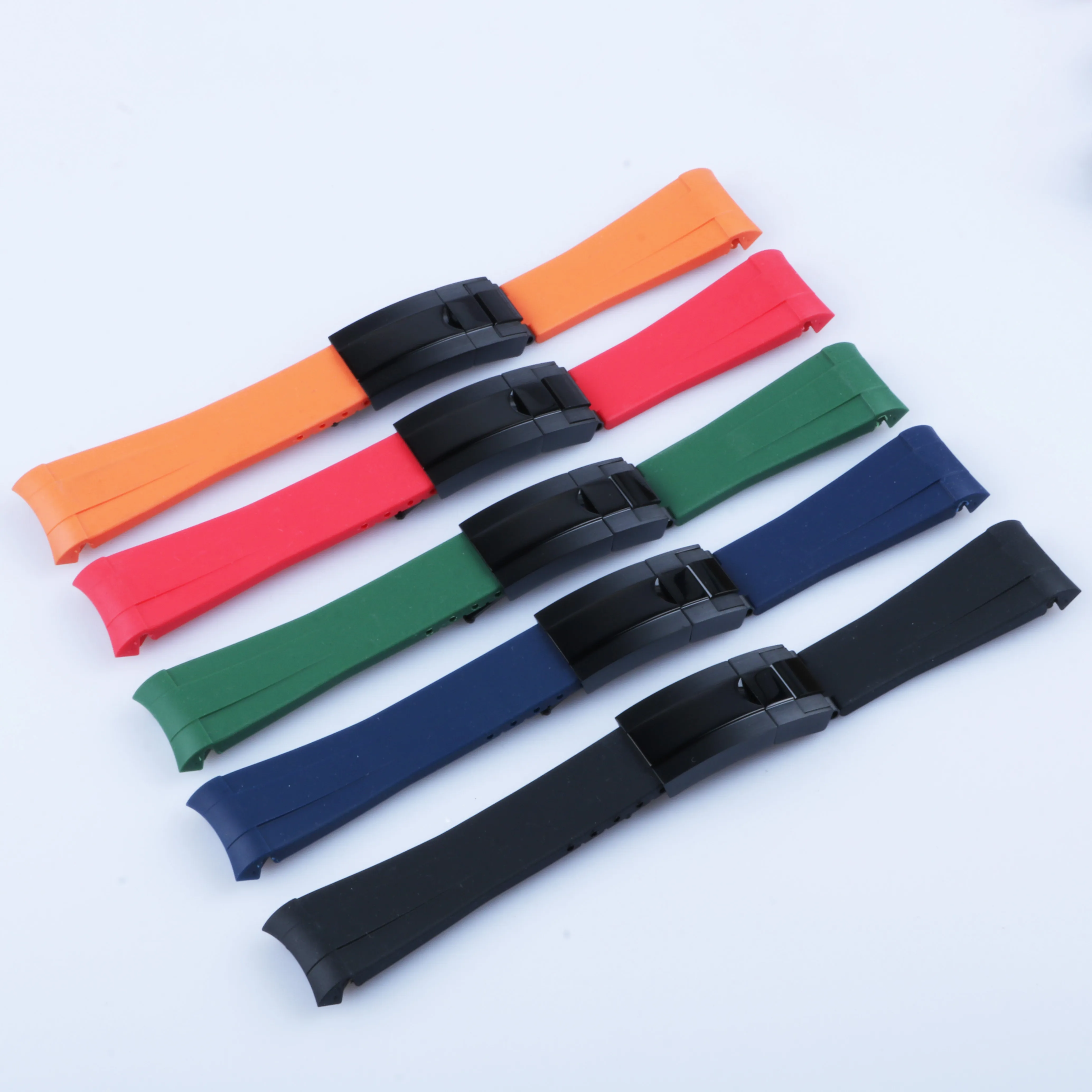 20mm Curved End Watch band and Black Polished Clasp Silicone Black Navy Green Orange Red Rubber Watchband For Rol strap SUB GMT Da4176645