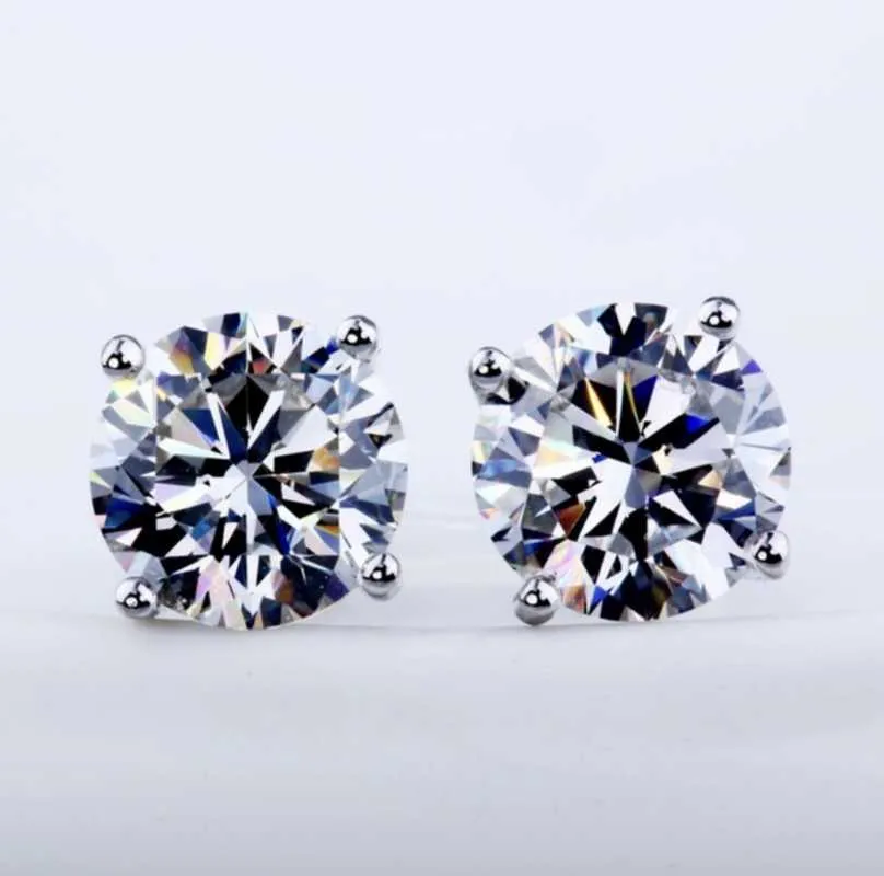 Big Stone Four 5-9mm Round Simulated Diamond Earrings for Women Men female Real 925 Silver Stud Earrings Jewelry232x