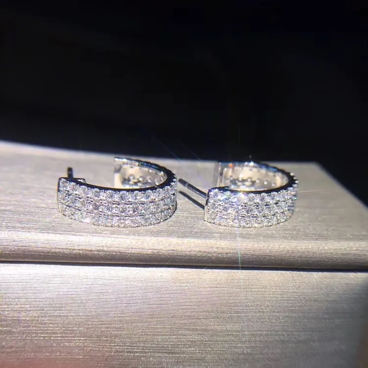 18K Soild White Gold Real Diamond Earrings Round Romantic Wedding Jewelry for Women Luxury Daimond Brincos Gold Earrings Jewelry 220211