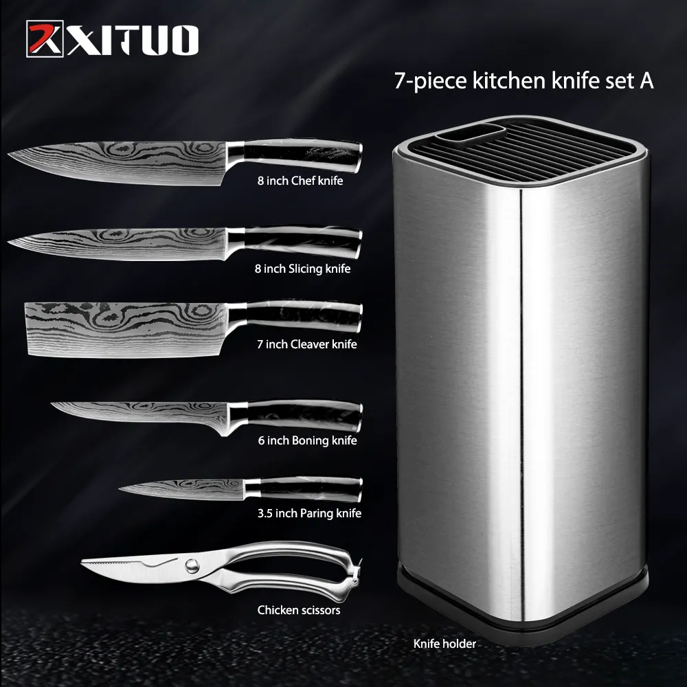 Xituo Keukenmessen Set Japanse roestvrijstalen Laser Damascus Patroon Chef Santoku Cleaver Hulpprogramma Gyuto Boning Mes Gereedschap