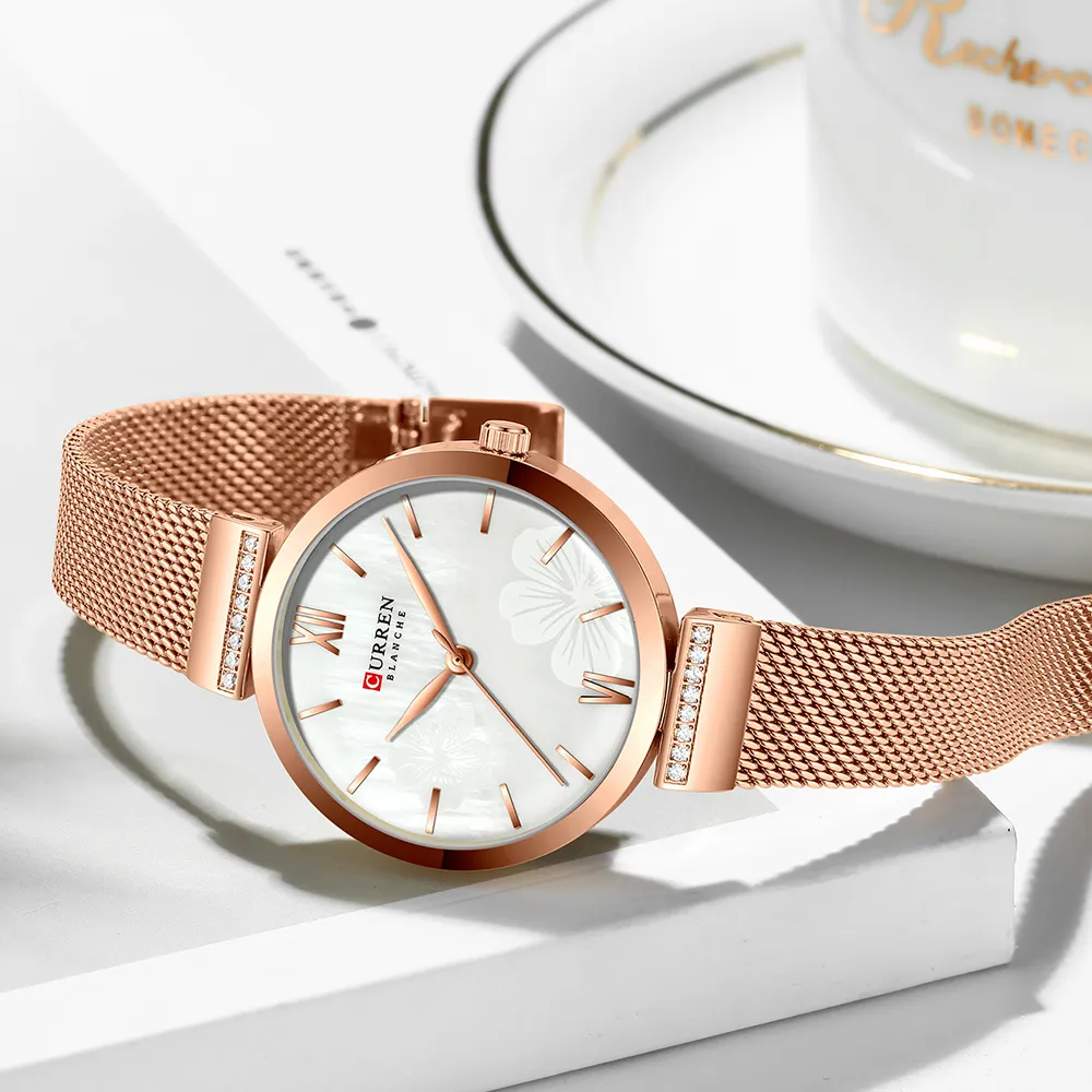 カレンは女性のシンプルなファッションクォーツ時計レディース腕時計チャームブレスレットステンレス鋼クロックリロギオフェミニノ22123