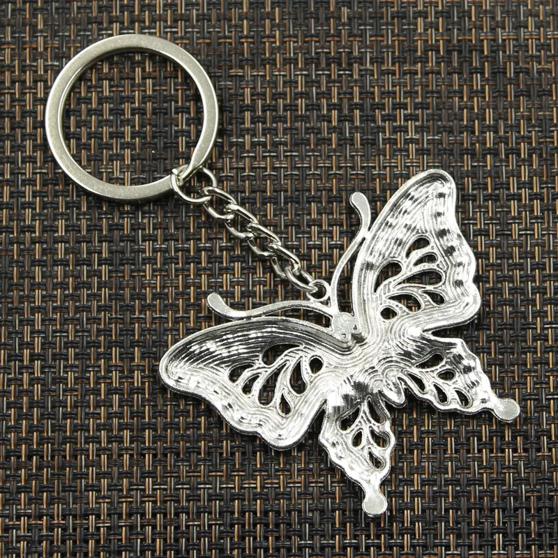 Mode 30mm porte-clés en métal porte-clés porte-clés bijoux Antique Bronze couleur argent plaqué papillon creux 60x48mm pendentif 1895344