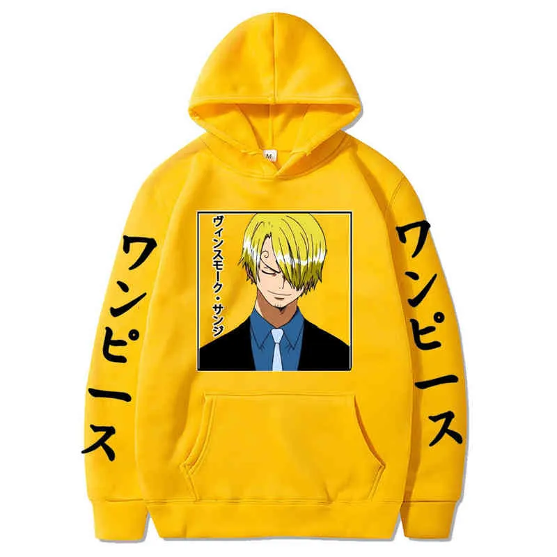 Anime One Piece Hoodie Heren Harajuku Pullover Vinsmoke Sanji Sweatshirts Lange Mouw Losse Streetwear Hoodie Tops H1227