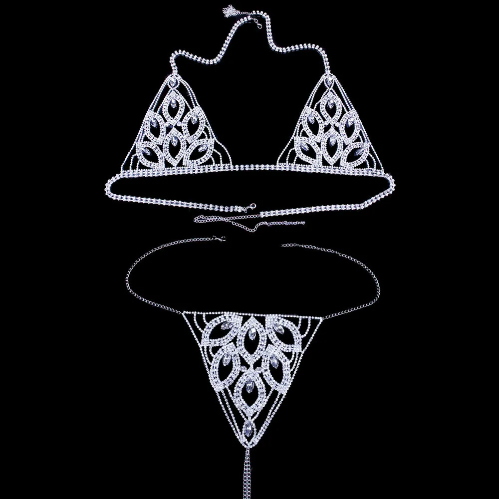 Stonefans Sexig kroppsbraltare BRALETTE Kedja för kvinnor Bikini Crystal Underwear Chains Underkläder Body Jewellery T200508294T