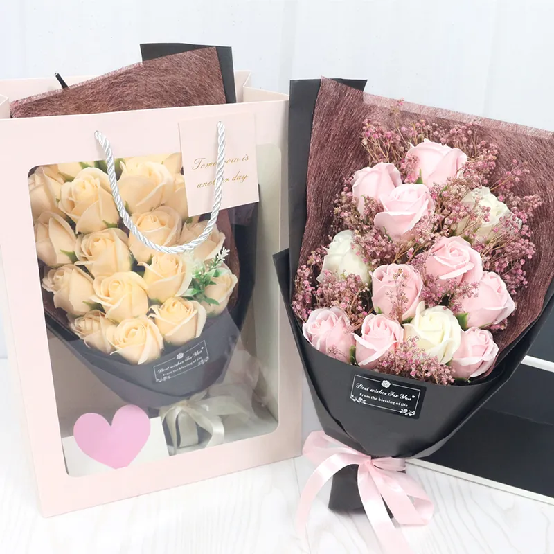 JAROWN Artificial Soap Flower Rose Bouquet Gift Bags Valentine's Day Birthday Gift Christmas Wedding Home Decor Flower Flores276v