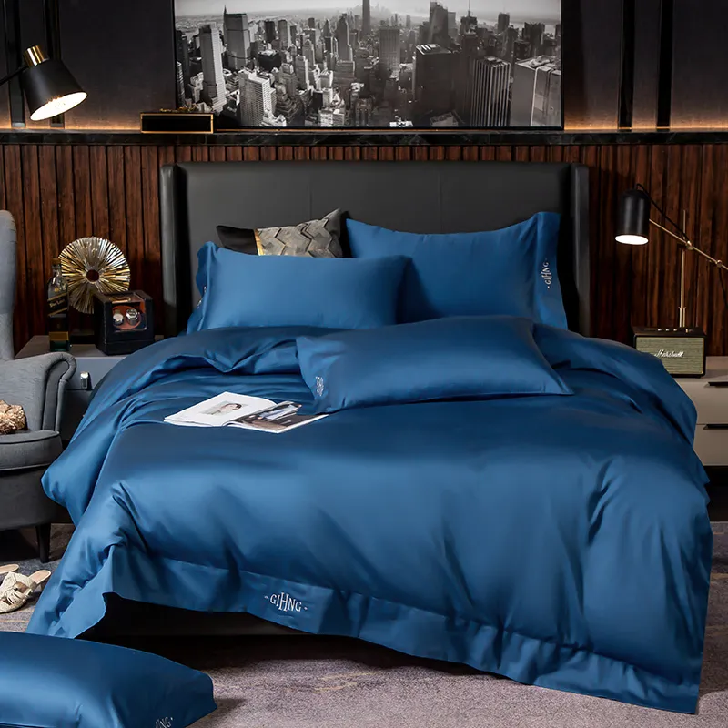 Ren egyptisk bomull fast färg sängkläder uppsättning ultra mjuk premium Duvet Cover Bed Sheet Pillow Shams Queen King size 4 / LJ200818