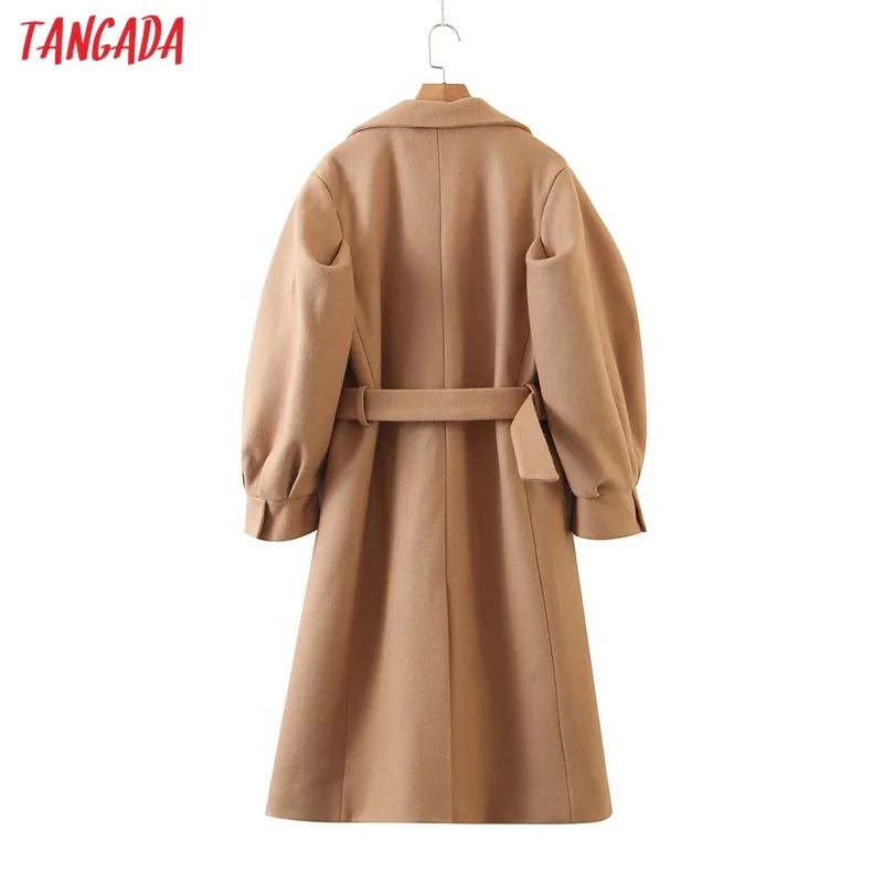 Tangada winter women khaki woolen coat warm thick with slash elegant puff long sleeve coat female overcoat SP19 201215