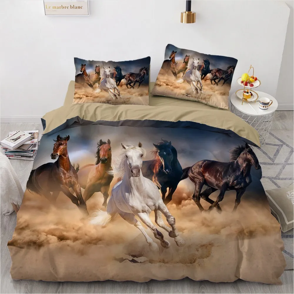 馬の寝具セット3Dカスタムデザインアニマル羽毛布団カバーセットホワイトベッドリネン枕ケースフルキングクイーンスーパーキングツインサイズ20112234C