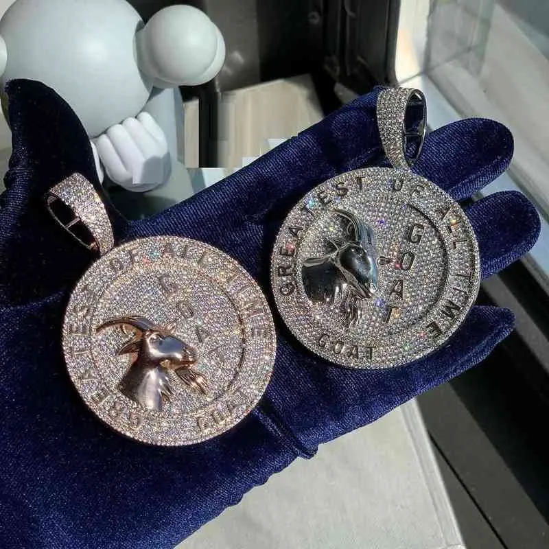 Colliers pendants 2022 chèvre Hip Hop Two Tone Gold Color Micro Pave 5A Cubic Zirconia Rond 3D Animal Hiphop Ice Men Bijoux1163034