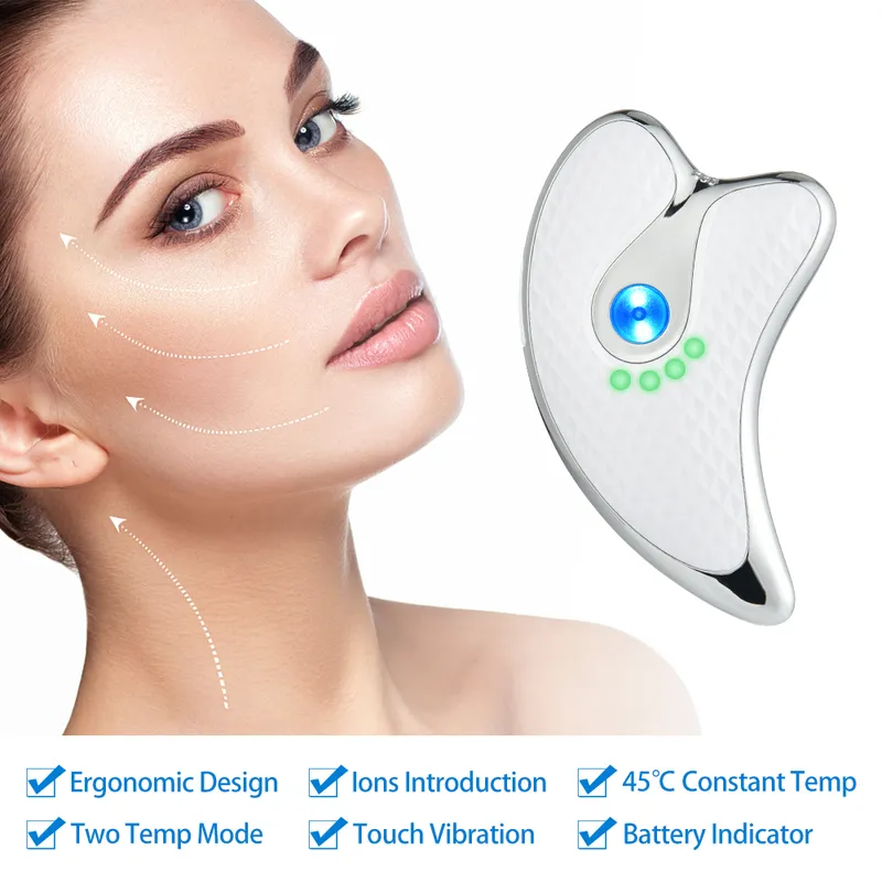 Лифт лица Guasha Massager Electric GUA SHA доска с подогревом вибрирующей массажер красная голубая терапия соскабливание пластины для похудения 220301