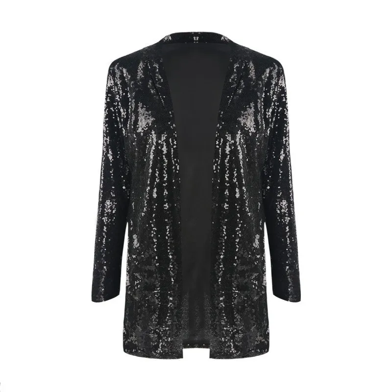 Chic Sequined Women Blazer Gold Silver Jackor Vinter Höst Cardigan Kvinna Retro Ol Suits Coat Feminino Blazers OuterWear 201201