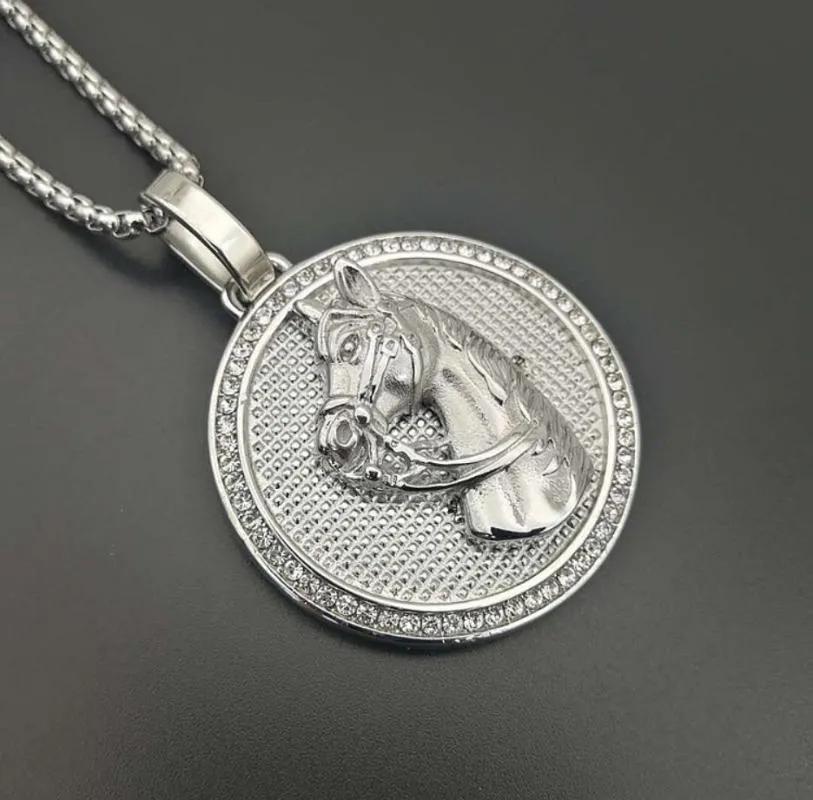 Men Hip hop iced out horse 's head Pendant Necklaces fashion Stainless Steel Male Hiphop Pendants Necklace Charm jewelry gift258u