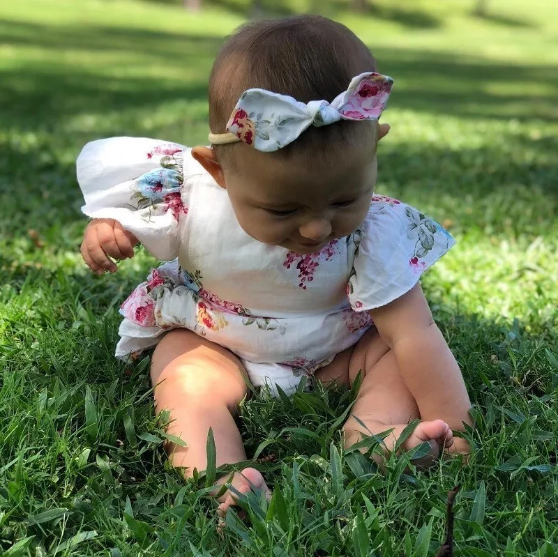 Cotton Baby Girl Ubrania kostiumów kwiatowy nadruk Opaska na głowę Butique Summer dla noworodka Śliczne Vintage Rompers kombinezon 0 3 6 miesięcy 2019803616