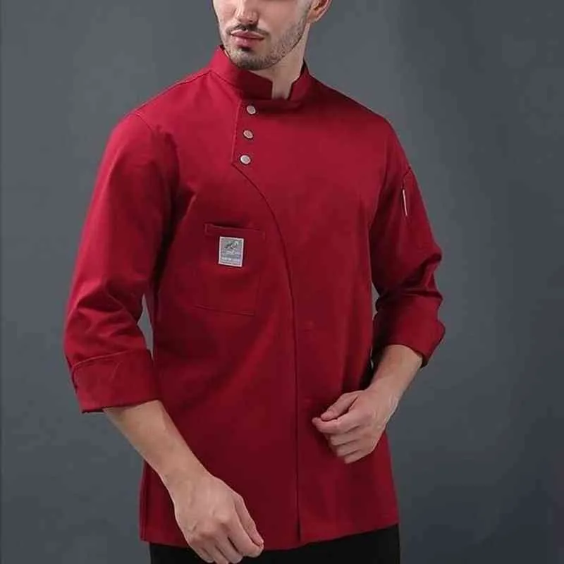 Zogaa 남자 주방 레스토랑 쿡 작업복 요리사 유니폼 화이트 셔츠 더블 가슴 요리사 재킷 220124