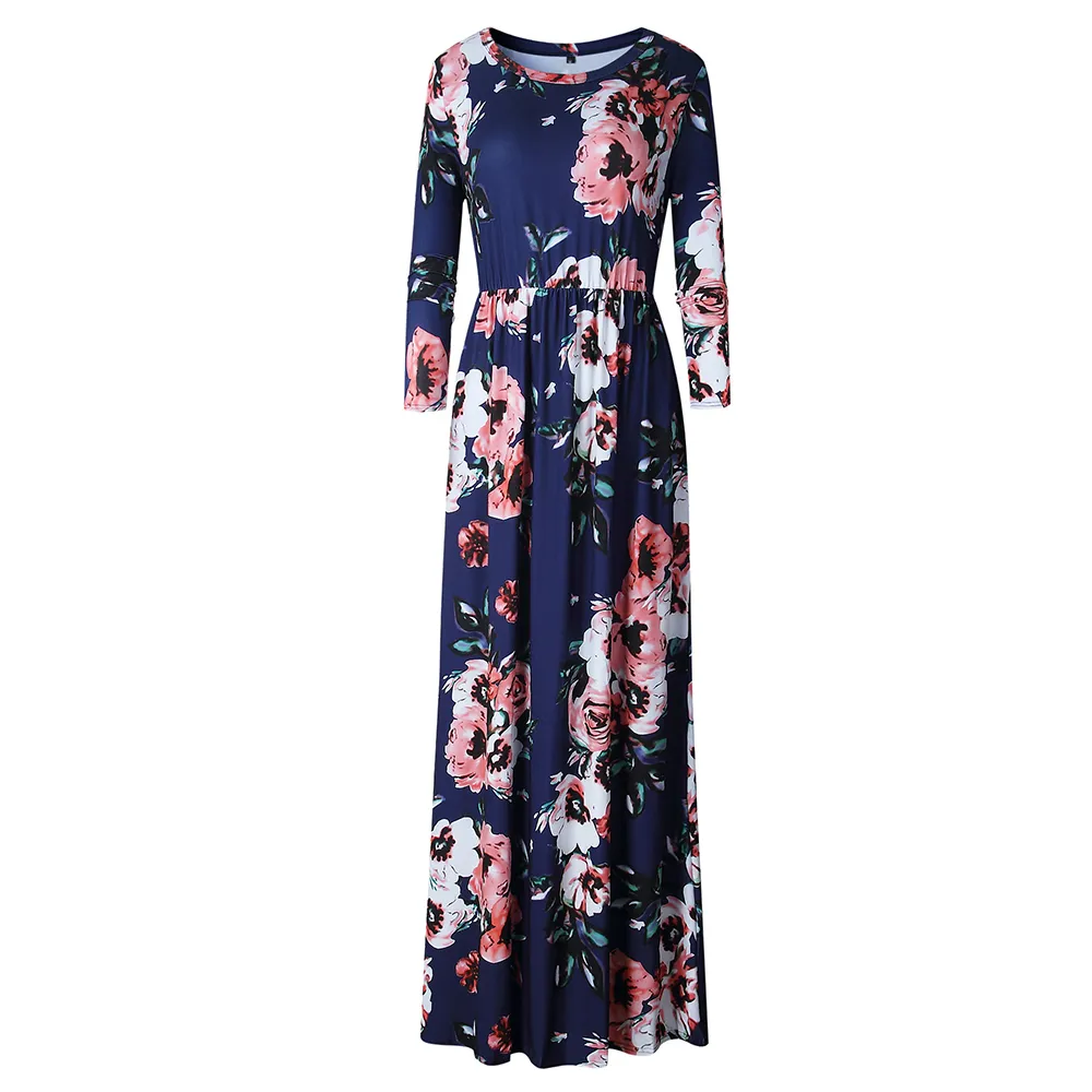 chifuna Mother Daughter Bohemian Maxi Dress Family Matching Outfits Fashion Mommy and Me Floral Long Dress Family Fitted LJ201111