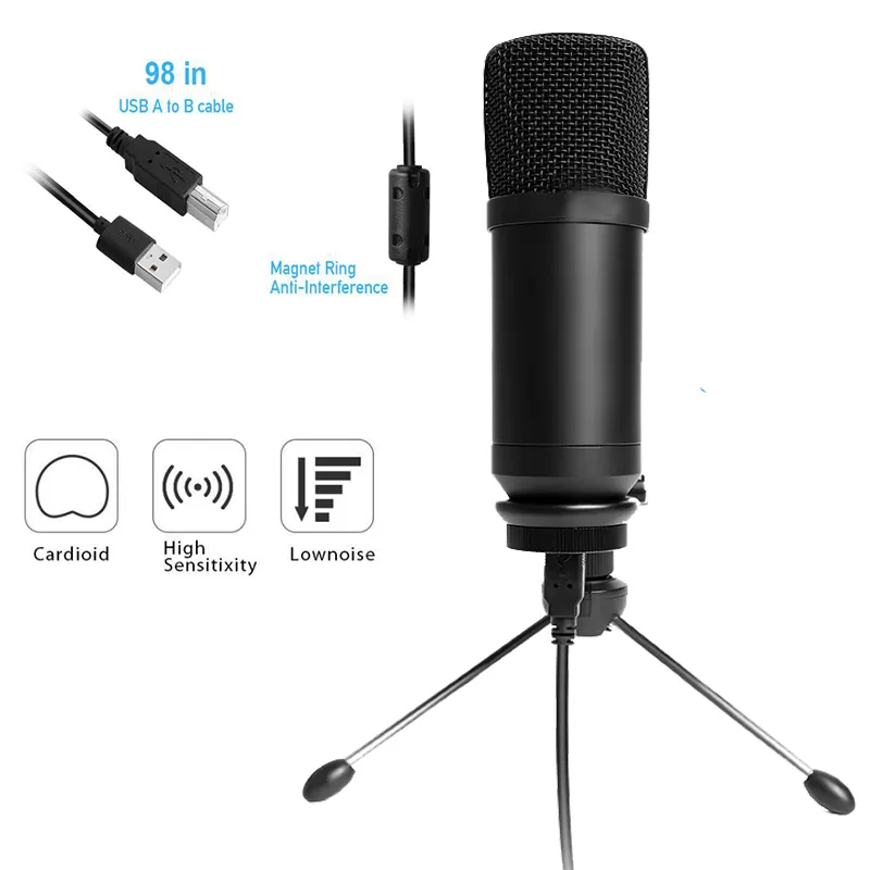 Microfono USB Studio Microfono professionale a condensatore computer cablato con supporto registrazione video Karaoke PC BM7005937813