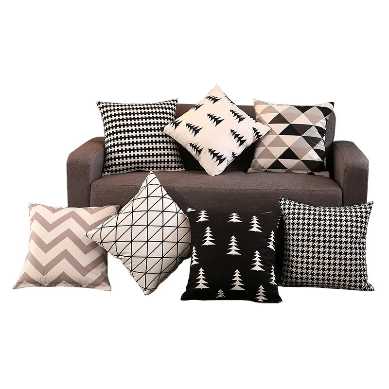 Cubierta decorativa en blanco y negro Cubierta de cojín Pillowcases Suede Living Room Luxury triturado Tiro Cubiertas