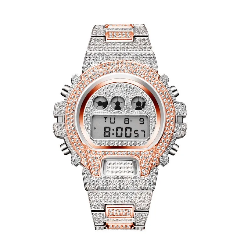 High-End-Herren-Luxus-Smartwatch, leuchtend, voller Strass, 30 m wasserdicht, Edelstahl-Sportuhr, Herren, mehrfarbig, 266G