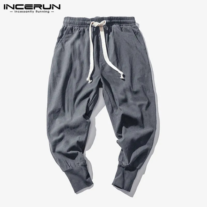 İncerun Erkekler Harem Pantolon İpli Pamuk Joggers Katı 2020 Streetwear Bırak-Crotch Pantolon Erkekler Baggy Rahat Sweatpants S-5XL F1210