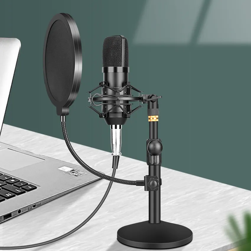 Professional bm800 Microphone Kit USB Condenser Microphone Gaming with Foldable Stand Filter for PC Video Streaming Recording