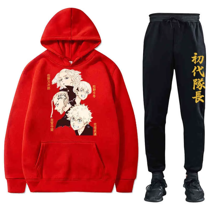 Anime Tokyo Revengers Tracksuit Men's Hoodie and SweatpantsTwo Piece Winter Fleece Jogger Sports Suit H1227