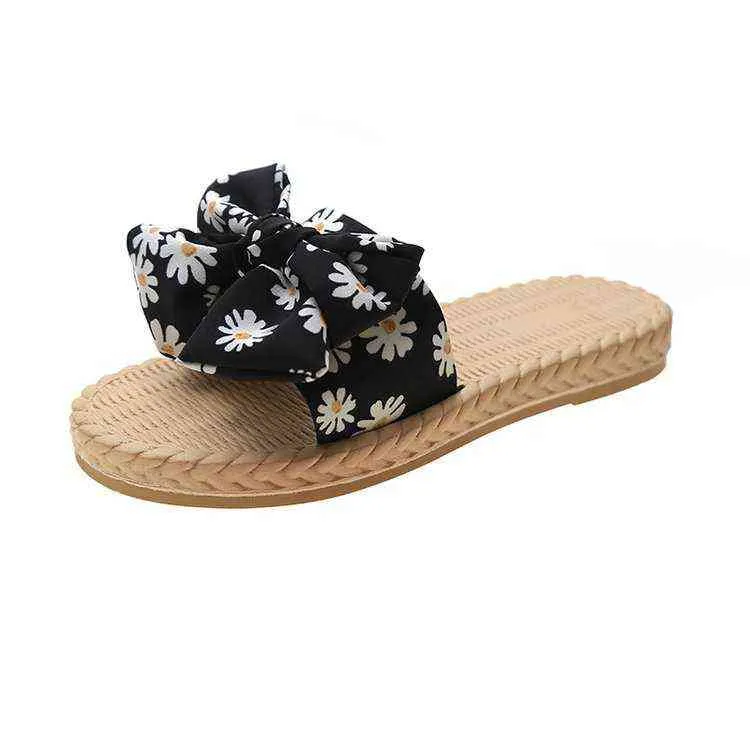 Women's New Slippers Sandals and Slippers Wear Summer Floral Bows, Flat-bottomed Fashion Soft-bottomed Flip Flops Fashion Trends Y220221