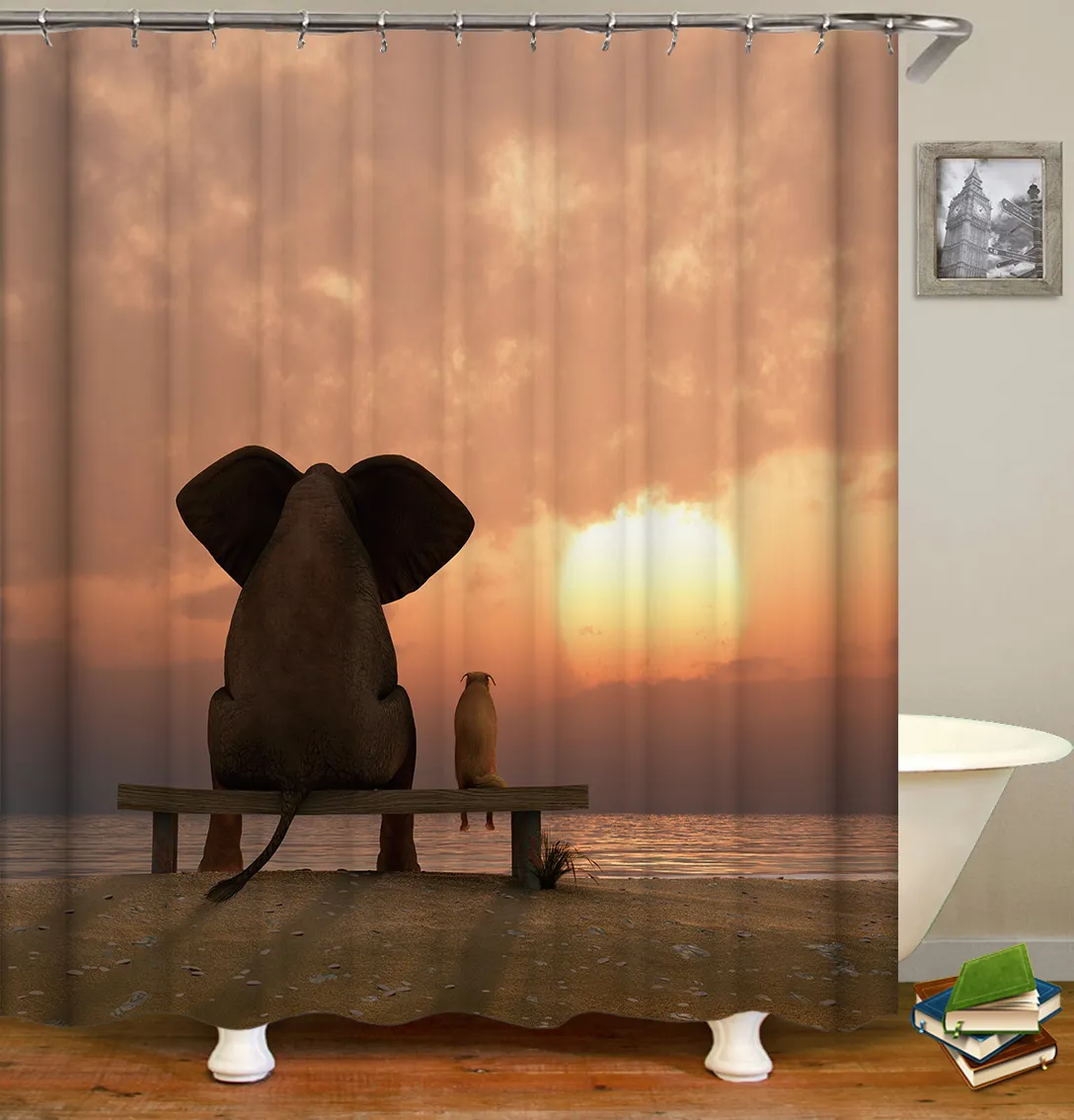 3D Print Prysznic Zasłony Zwierząt Słoń Zasłony do łazienki Dekoracje Dostosowane Rozmiar Obraz Kurtyna Kąpielowa Hurtownie T200711