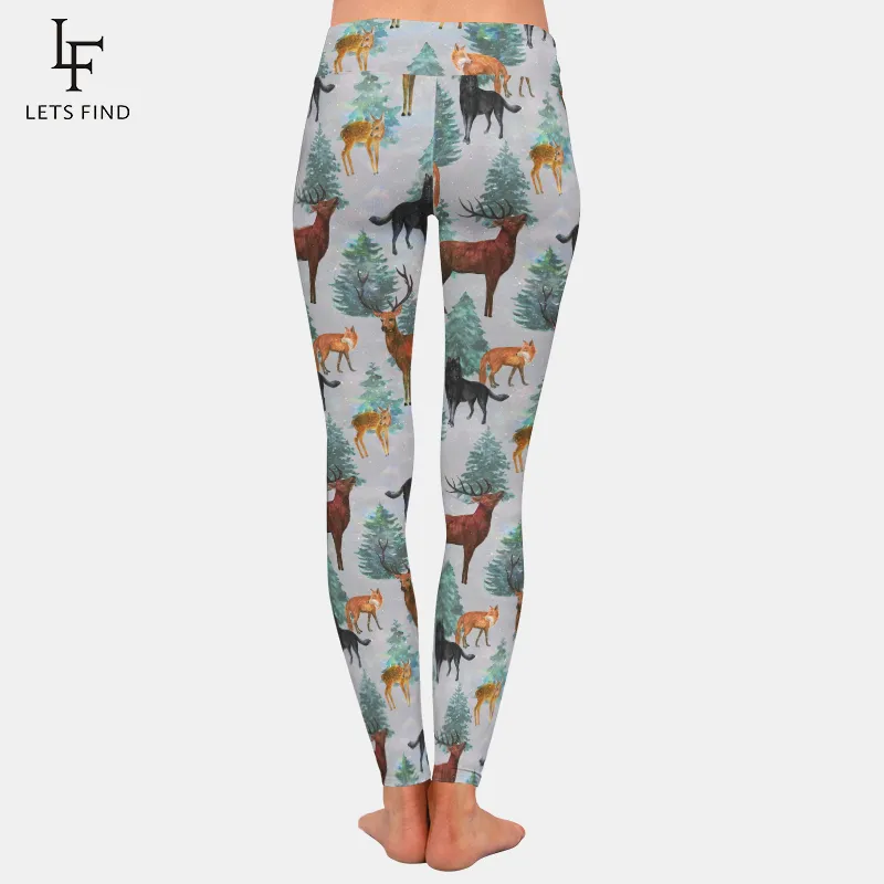 LETSFIND, nuevo diseño, mallas elásticas para mujer, cintura alta, animales 3D, Milu, Deerfoxdog, estampado, pantalones de seda de leche, mallas de movimiento, 201202