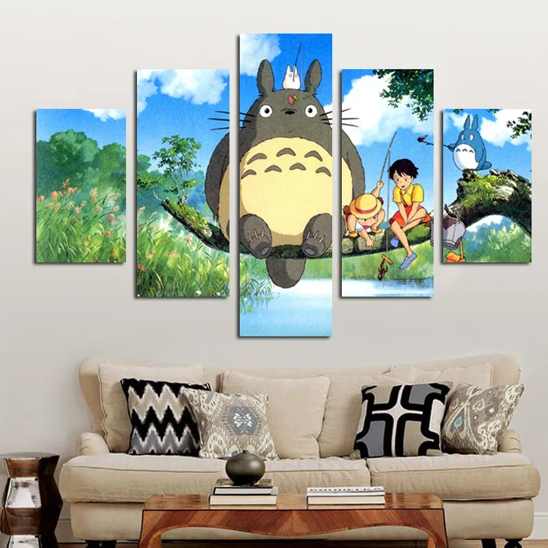 5 Panel Modern Miyazaki Hayao Totoro Art Print Painting Poster Wall Picture For Kids Room Decoration,Cartoon Wall Cuadros Decor