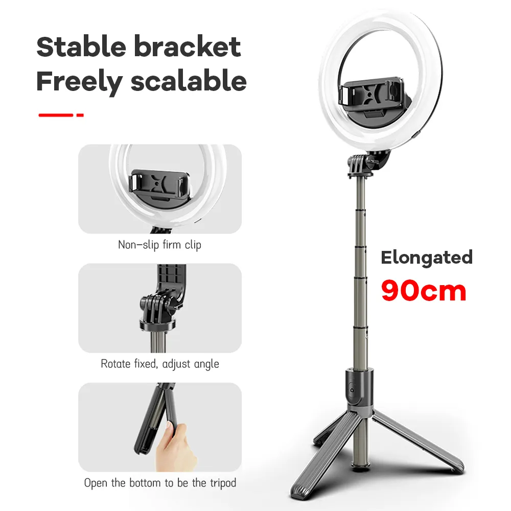 Wireless bluetooth Selfie Stick Tripod With 5'' Ring Light For iPhone IOS Android 4 to 6.2inch Phone Extendable Handheld Monopod