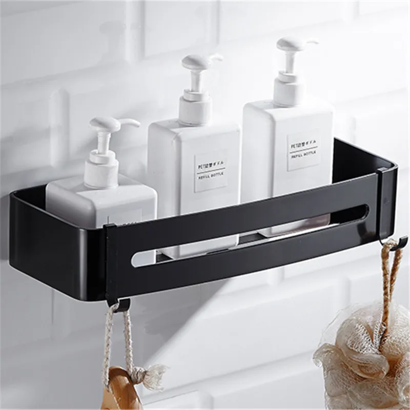 Liuyue łazienka półki czarne aluminiowe haczyny kwadratowe haczyki na ścienne szampon szampon kosmetyczny stojak do przechowywania Y200407