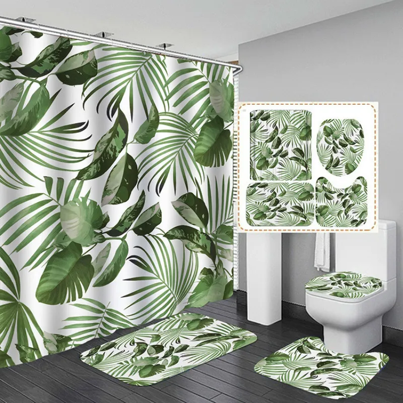 Rose Big Flowers Curtain de douche imprimé avec tapis AntiSlip Carpet baignoire Écran de toilette Décor de salle de bain imperméable avec crochets 29332093