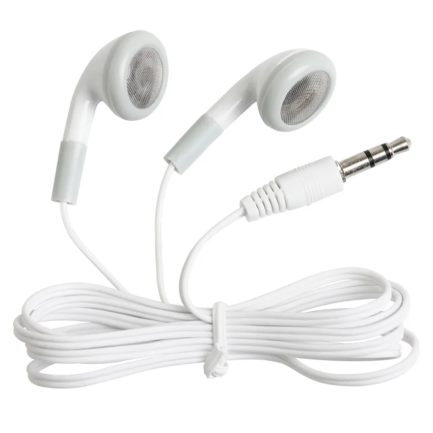 سماعات أذن بيضاء بالجملة 3.5 مم سماعات أذن يمكن التخلص منها لا ميكروفون للهاتف المحمول mp3 mp4