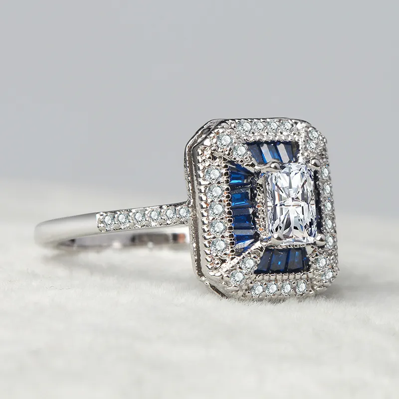 Mariage 14K Or Bijoux Carré Saphir Anneau pour les Femmes Péridot Anillos topaze bleue Gemstone Bizuteria Diamant Bijoux Anneaux Y200321