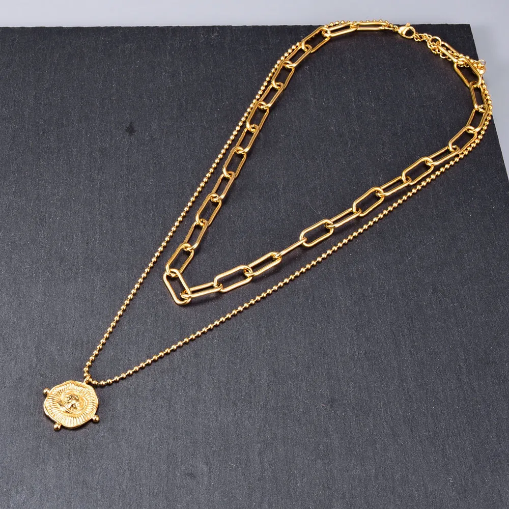 Titanium Stahlgeschichtetes Porträtmünze Pendan Halskette Set klobig dicke kubanische Verbindung Ketten Halsketten für Frauen Goth Jewlery Y15787759