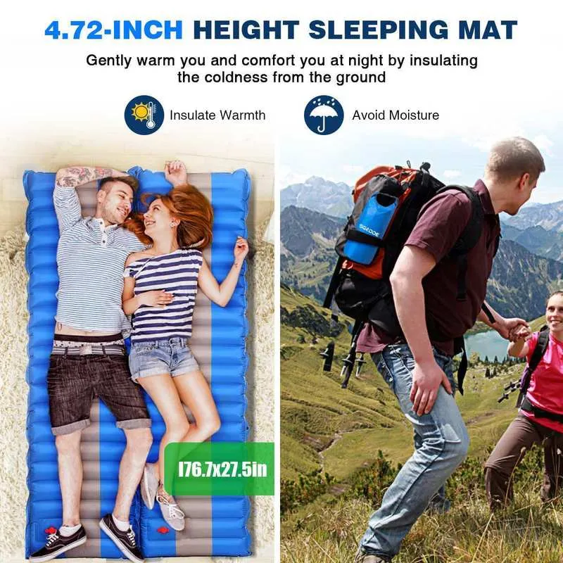 SGODDE Slaapkussen Matras Camping Tent Opblaasbare Vouwen Draagbare Waterdichte Splicable Backpacking Travel Beach Air Mats 220216